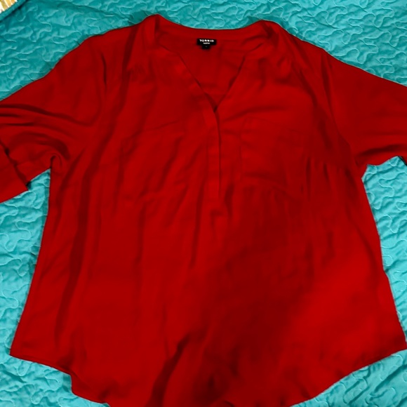 torrid Tops - Torrid Red 3/4 Sleeve Notched Collar Blouse